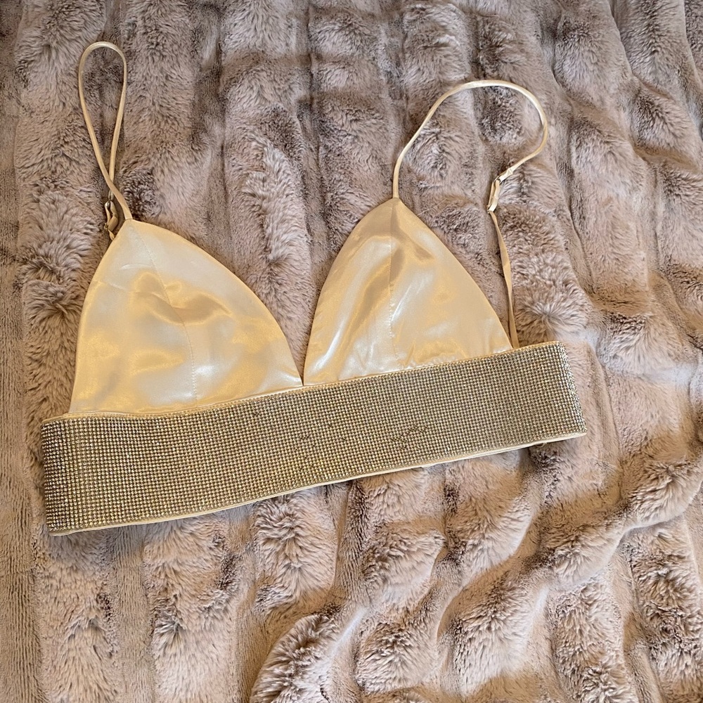 Meshki white satin party crop top
